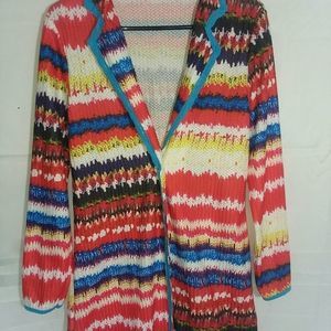 JC Fashion Rainbow tie-dye bohemian cardigan shirt button front top lace medium
